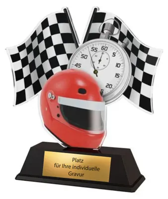 Produktbild von Motorsport Pokal 10 cm - Acryl Trophäe mit Gravurschild für Kart Rennen