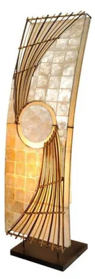 Image de Lampadaire Quento 70 cm Capiz Rattan Lampe à disques élégante