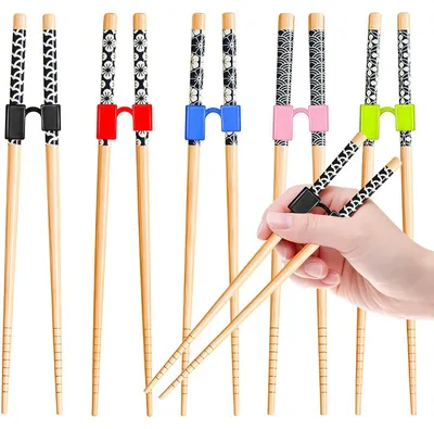 Bambus-Esstäbchen Set 5 Paar + 5 Hilfen für Anfänger