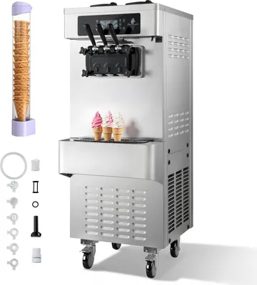 Image de Machine à glace molle professionnelle - Machine à glace autonome - Capacité 20-28 L/h - 2200 W - 3 parfums - 2 bacs de 6 litres - Préréfrigération - Avertissement en cas de niveau bas