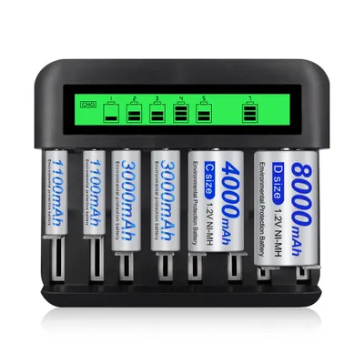 Produktbild von Das intelligente Multifunktions-LCD-Batterieladegerät mit acht Steckplätzen kann acht AA-Batterien vom Typ D/C 5/7 aufladen