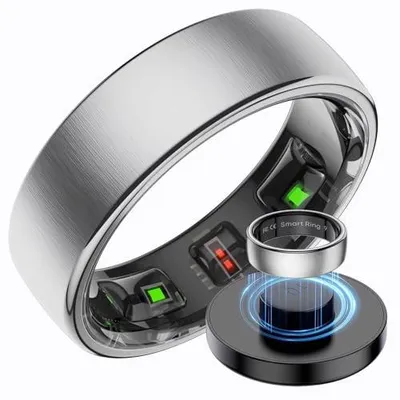 Produktbild von Smart Ring Edelstahl Smartringe für Herren Damen 5 ATM Wasserdicht Fitness Ring Tracker Android iOS Fitnessring Schlaftracker Pulsmesser Schlafring Fitnesstracker Schrittzähler Gesundheitsring