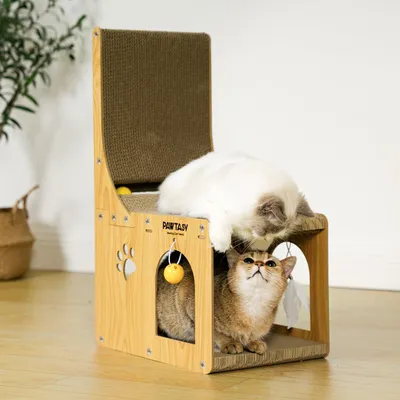 2-in-1 Kratzkarton für Katzen mit Ballspielzeug