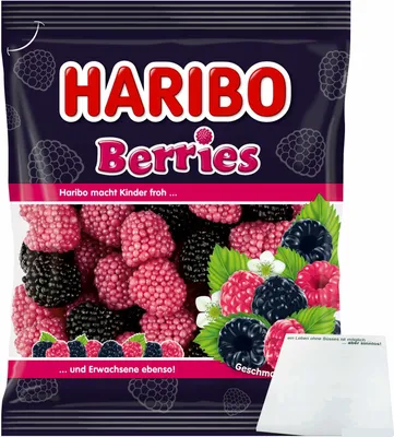 Produktbild von Haribo Berries die beliebten Himbeeren mit einem softem Geleekern und buntem Zuckerperlen-Überzug (175g Beutel) + usy Block