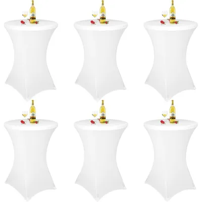 Productafbeelding van Tafelhoezen set van 6, wit, voor ronde tafels met een diameter van 70-75 cm. Stretch tafelkleed met voetzakken