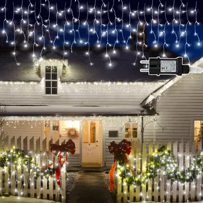 Zdjęcie produktu dla Ikodm 600 diod LED, lampka choinkowa, 15 metrów, światło białe, 8 efektów świetlnych z funkcją pamięci, dekoracja świąteczna do okien i na imprezy