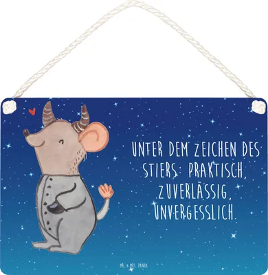 Produktbild von Mr. & Mrs. Panda wandtafel Stier Astrologie DIN A6 - Sternenhimmel Blau - Geschenk, holzbild, kleine aufmerksamkeit, Tierkreiszeichen, Geschenkidee Zum Geburtstag, Schild