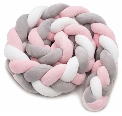 Produktbild von Relaxdays Bettschlange, Babybett-Umrandung, Knotenkissen weicher Schutz, 220 cm lang, Zierkissen, Polyester, grau-rosa
