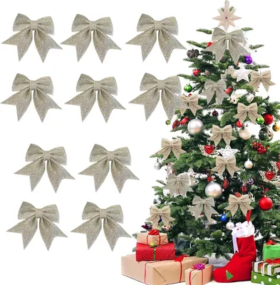 Productafbeelding van Kerstlintstrikken - Kerstversiering - Decoreren - Glinsterende Pailletten - 12 x 15 cm - Roségoud