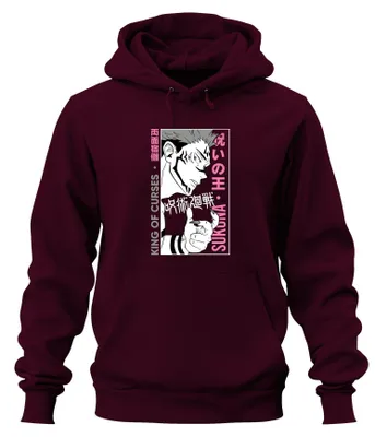 Produktbild von Jujutsu Kaisen SUKUNA King of Curses Anime Ästhetik Hoodie Kapuzenpullover, Burgundy, XXL