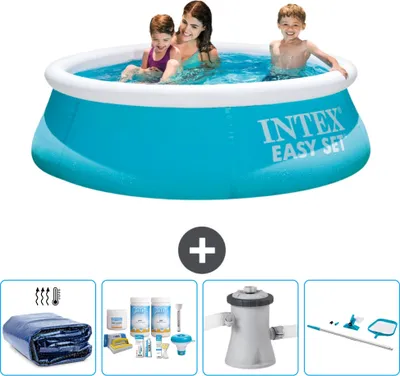 Produktbild von Intex runder aufblasbarer Easy Set-Pool – 183 x 51 cm – Blau – im Lieferumfang enthalten Sonnensegel - Wartungspaket - Filterpumpe für Schwimmbad - Reinigungskit