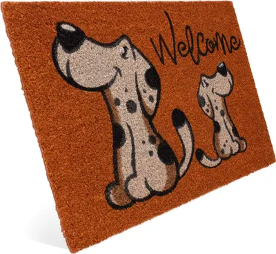 Produktbild von Entrando Welcome Fußmatte aus Kokos mit Hunde Motiv, für innen und aussen, rutschfest, robust, wetterfest, 40x60 cm