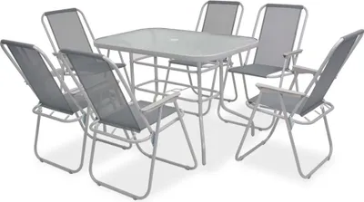 Immagine prodotto di set da pranzo da giardino 8 pezzi acciaio e textilene grigio