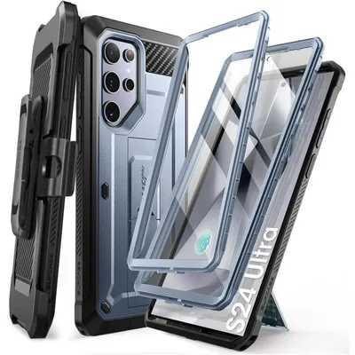Image de Coque pour Samsung Galaxy S24 Ultra avec étui ceinture et support, couleur bleue