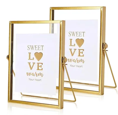 Image de Inovra - Cadre photo doré - Cadre photo vertical 15x20 cm - Cadre photo double en verre - Décoration de bureau - Fleurs pressées - Qualité supérieure - Cadre