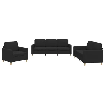 Image de vidaXL Ensemble de canapés 3 pièces avec coussins Tissu noir