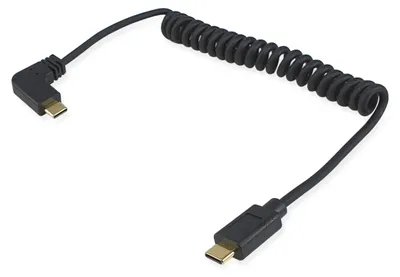 Produktbild von Equip USB 2.0 C auf C 90° abgewinkeltes Spiralkabel, Stecker/Stecker, 1 m