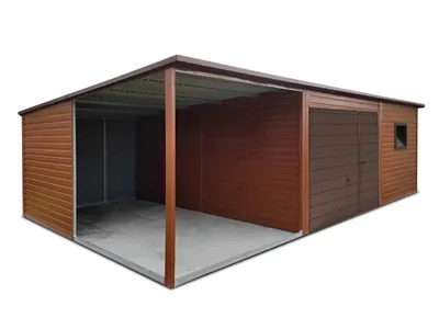 Produktbild von Fertiggarage für ein Auto 5.5x5 m mit Carport 2.5 m