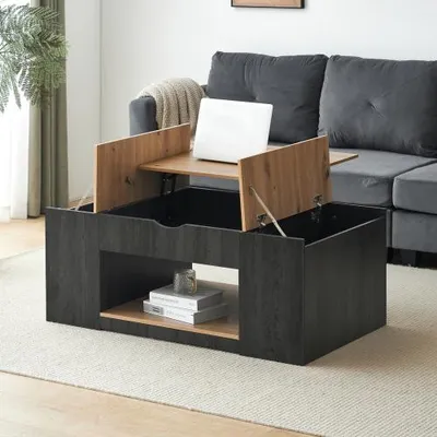 Produktbild von Couchtisch mit Liftfunktion 109,5 cm, höhenverstellbarer Tisch mit Stauraum und Ablagefach
