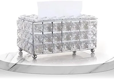 Produktbild von PolkaHome® Kristallglas Quadratischer Taschentuchspender – 15 x 15 x 10 cm, Transparent