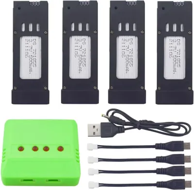Produktbild von 4 Stück LiPO-Akkus 3,7 V 500 mAh und Ladegerät 4 in 1 für Drohnen E58 S168 JY019 RC Quadcopter - Stromversorgungsset Schnellladegerät