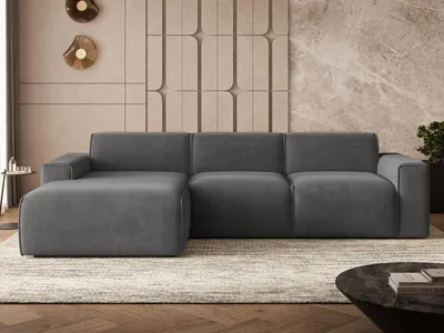 Produktbild von GrainGold Ecksofa L-Form Links Lavia - Ecksofa mit Schlaffunktion, Bettkasten - Moderne Ecksofa, Wohnzimmer Sofa - Eckcouch Dunkelgrau (Castel 93)