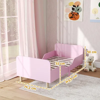Image de Lit d'enfant AIYAPLAY avec barrières de sécurité, sommier à lattes, 140 x 70 cm, lit pour adolescent rose