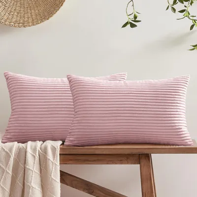 Produktbild von Kissenbezüge Altrosa 30x50 cm flauschig 2 Stück Cordsamt Sofakissenbezüge Dekokissen