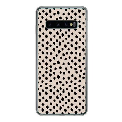 Produktbild von MuchoWow® Handyhülle Schutzhülle Hülle für Samsung Galaxy S10 Polka dots - Schwarz - Beige Silikon Softcase Handy Hülle - Handytasche