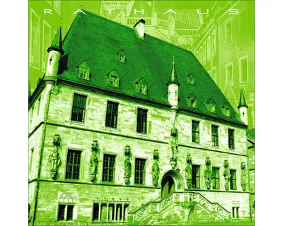 Produktbild von Glasbild Osnabrück Rathaus grün 20x20 cm