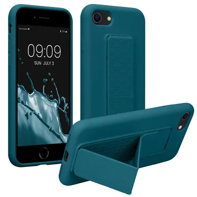 Produktbild von kwmobile Handyhülle für Apple iPhone SE (2022) / SE (2020) / 8 / 7 Hülle - TPU Silikon Case mit Fingerhalter und Stand - Schutzhülle Cover in Petrol