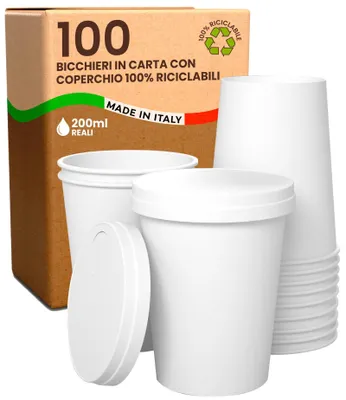 Image de Gobelets en papier jetables "Asporto" - 100 pièces, 200 ml, biodégradables
