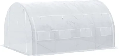 Produktbild von Tunnel-Gewächshaus, begehbar, aufrollbare Wände, Tür mit Reißverschluss, verzinkter Stahlrahmen, 4 x 3 x 2 m, Weiß