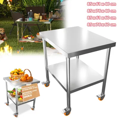 Produktbild von ACXIN Hygienischer Küchentisch Edelstahl, leicht reinigbare Oberfläche, flexibel verstellbares Ablagefach, mobiler Allzwecktisch 300kg, Größe XL