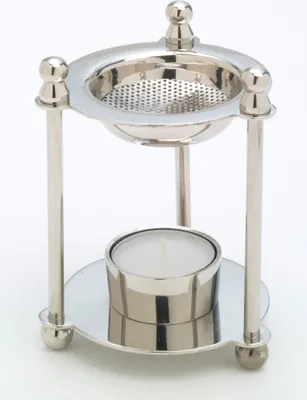 Produktbild von Räucherstövchen 3 Säulen Messing vernickelt Silber Höhe 12 cm für Teelicht
