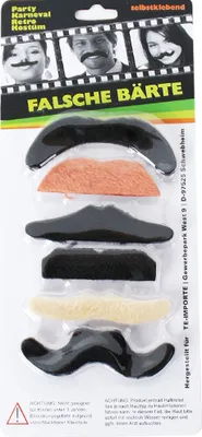 Produktbild von TE-Trend Schnurrbart Schnautzbart Bart Set selbstklebend Kostüm Verkleidung Karneval 6 Design Bärte naturfarben
