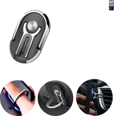 Produktbild von K-S-Trade 3in1 Smartphone-Ring Handy-Ring kompatibel mit Huawei P20 Single-SIM Fingerhalterung  Handyring Tischständer Lüftungsgitter-Halterung