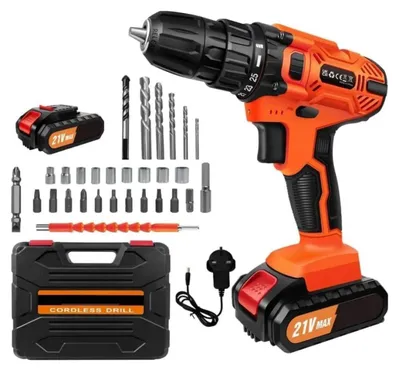 Produktbild von Akku-Bohrmaschine - Bohrset - 1 Akku - Mit Ladegerät - 21 V - 1400 U/min - Rot