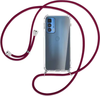 Produktbild von Handykette Backcover-Schutzhülle mit Band (Metall silberfarben) für Motorola Edge 20 Pro - dunkelrot