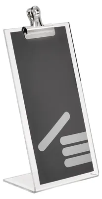 Produktbild von Tischaufsteller DIN Lang Hochformat L-Form mit Metallklammer Werbeaufsteller Zeigis®