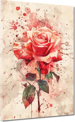 Produktbild von Abstrakt rote Rose in Aquarell Kunst Leinwandbild Wandbild Kunstdruck Wanddeko: 105x140x4cm