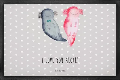 Produktbild von Mr. & Mrs. Panda Fußabtreter Axolotl Liebe 50 x 75 cm - Grau Pastell - Geschenk, Schmutzmatte, Gummimatte, Liebesbeweis, fußmatte, Valentinstag, Sauberlaufmatte, Türmatte