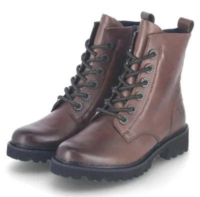 Imagen del producto de Botines de cordones para mujer de la marca Remonte, color marrón, en piel lisa, talla 37
