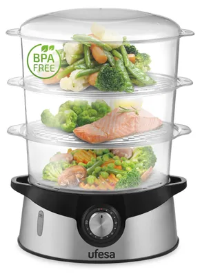 Dampfgarer 9 L, 800 W, 3 Ebenen, Timer, Edelstahl, BPA-frei