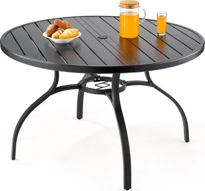Produktbild von VEVOR Terrassentisch Gartentisch Balkontisch (1200 x 725 mm) aus Kohlenstoffstahl runder Esstisch für Outdoor Hof Terrasse Garten Veranda, wasserfest, mit 38 mm Schirmloch, 68 kg Tragkraft Schwarz