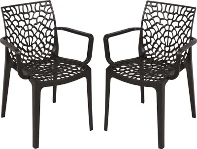 Produktbild von Gartenstuhl 2er Set IVAR - Kunststoff, Schwarz | Gartenstühle Wetterfest Essstühle Outdoor Terrasse