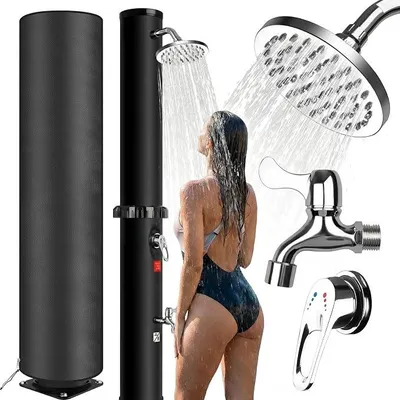 Produktbild von Solardusche 35 Liter, Gartendusche Aussendusche mit Duschkopf und Fußhahn, Ohne Stromanschluss, Warmes Wasser bis 60°C, Outdoordusche mit Gartenschlauch-Anschluss für Garten, Pool, Strand