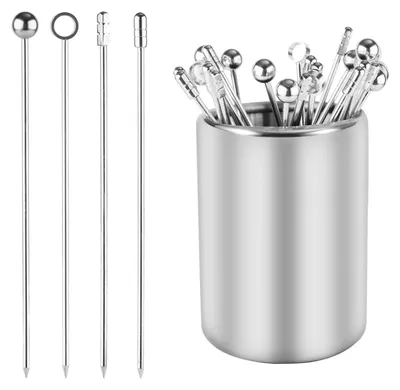 Productafbeelding van Elzusha- Cocktailprikkers Herbruikbaar - Cocktailprikkerhouder - 28 Stuks - Roestvrij Staal - Feestartikelen - 7,76x5,69 cm - Cocktailprikkersset