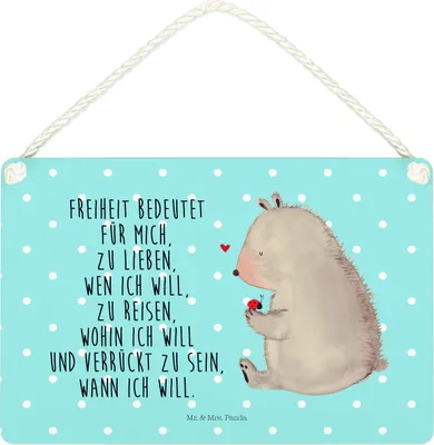 Produktbild von Mr. & Mrs. Panda holzbild Bär Marienkäfer DIN A4 - Blau Pastell - Geschenk, Wandbild Holz, Liebe, Schild, Motivation, kleine aufmerksamkeit, Türschild, Teddy, Holzschild