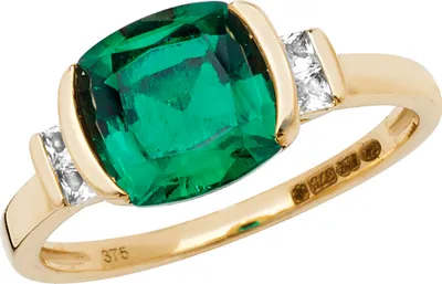 Produktbild von Edler 9 Karat (375) Gold Damen - Solitärring mit Smaragd (synth.), Saphir (synth.), 58 (18.5); TRS20570RSQ